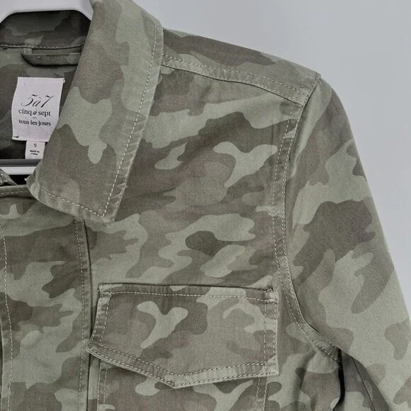 Cinq à Sept Ladies Camouflage Jacket. Size S Button Close Cinch Waist Pockets - Picture 3 of 10